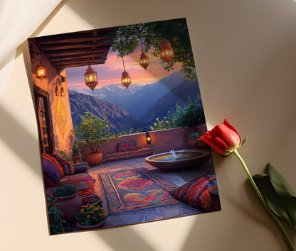 Affiche Duhok – Poster Art du Patio avec Tapis et Lanternes Kurdes