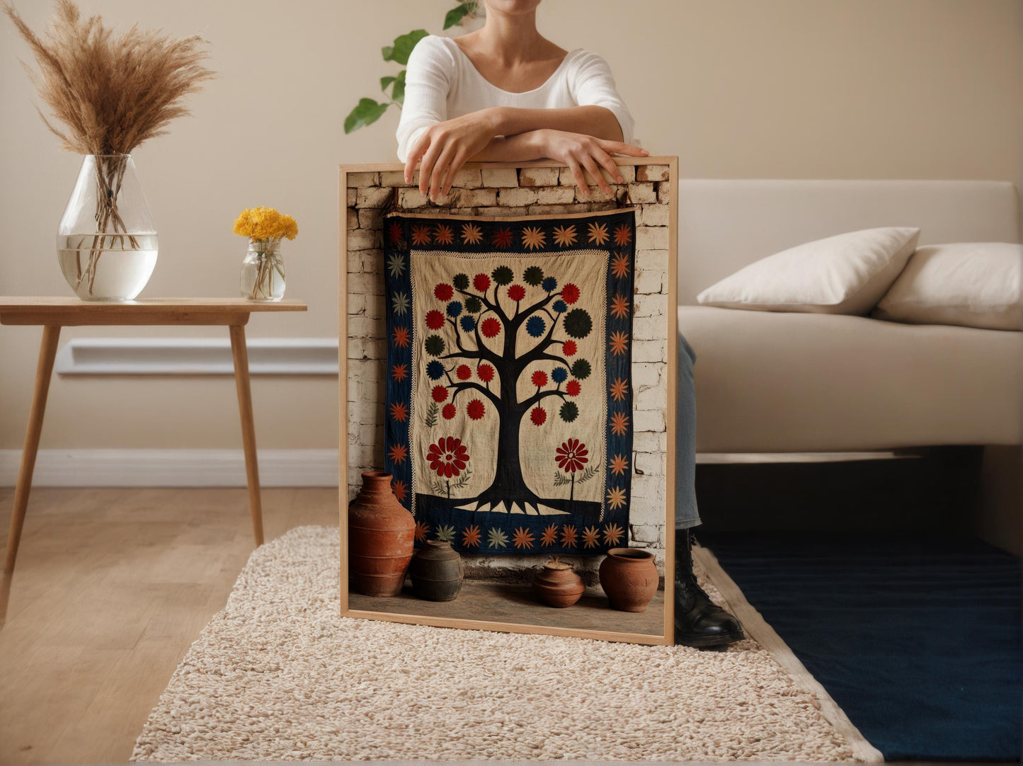 Affiche Kantha Bengal – Poster brodé Arbre de Vie Design