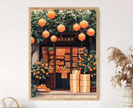 Affiche Festival Tet : Scène de marché pour le Nouvel An vietnamien