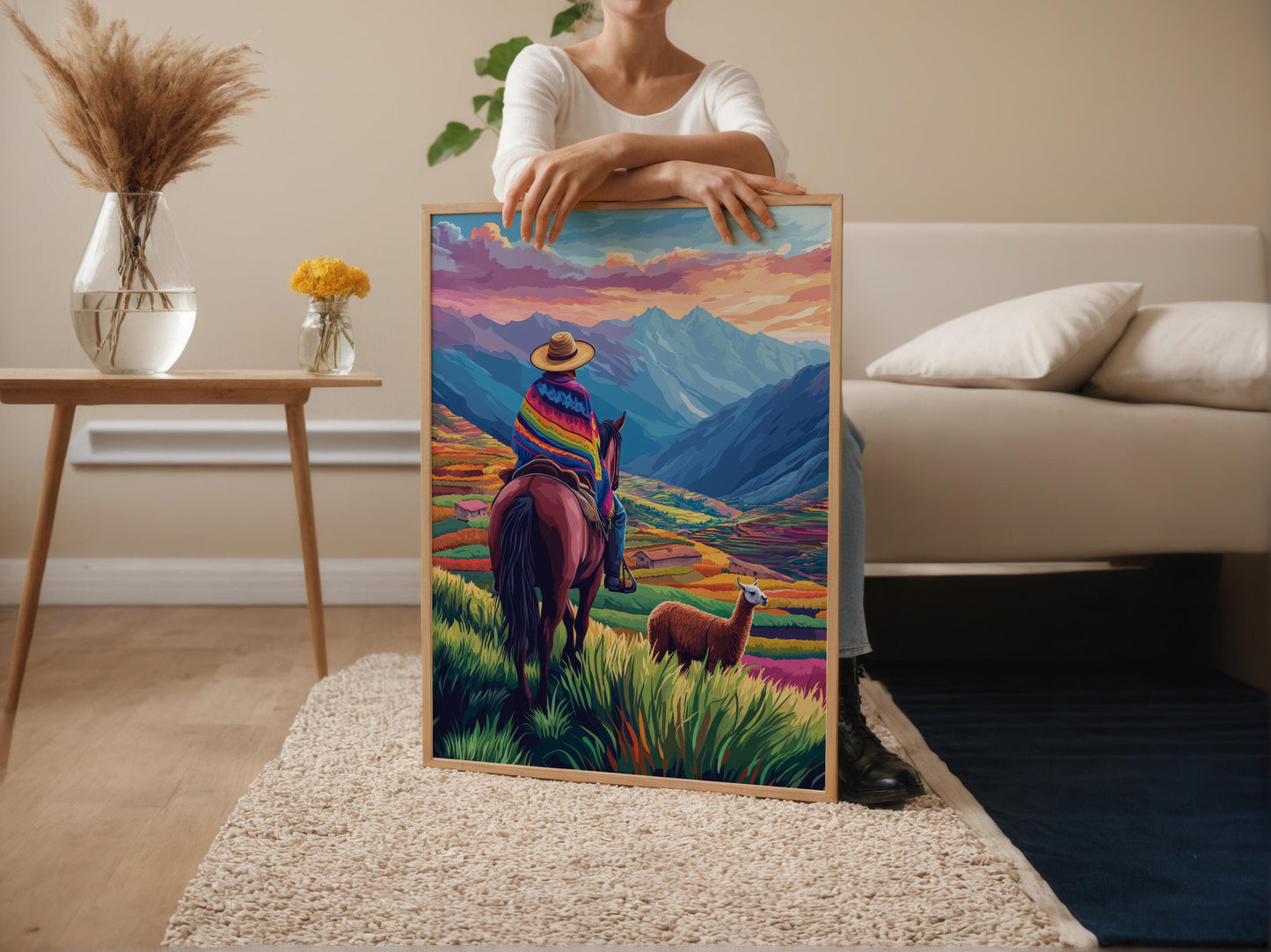 Affiche Ferme Péruvienne – Illustration du Cavalier dans les Andes
