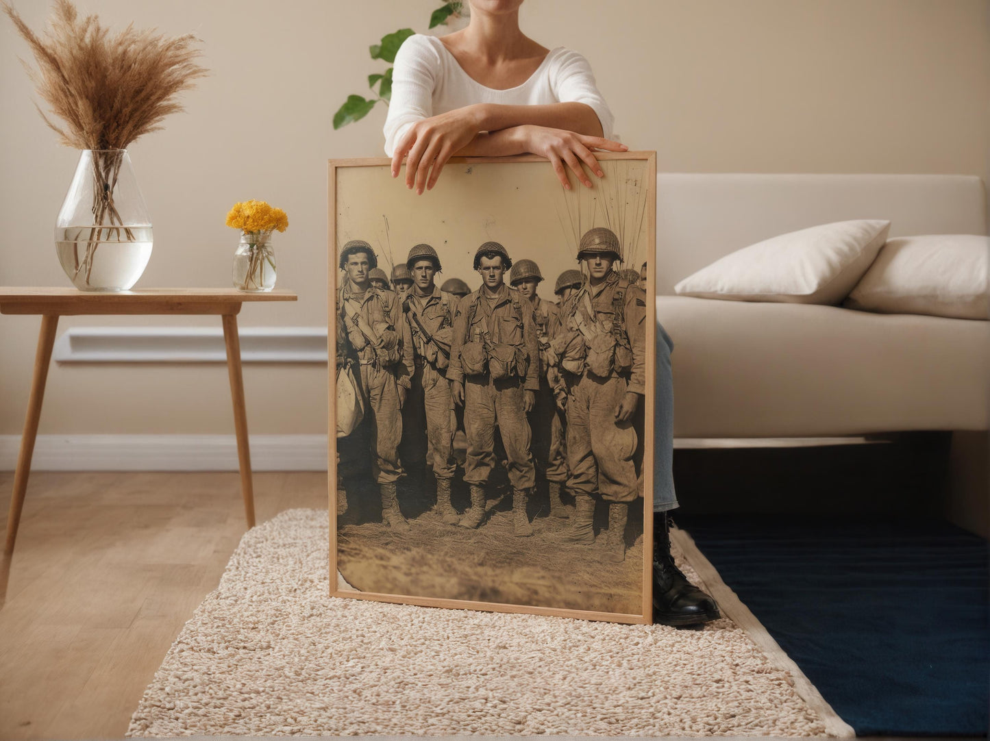 Affiche WWII Parachutistes – Photo Militaire Vintage en Sepia