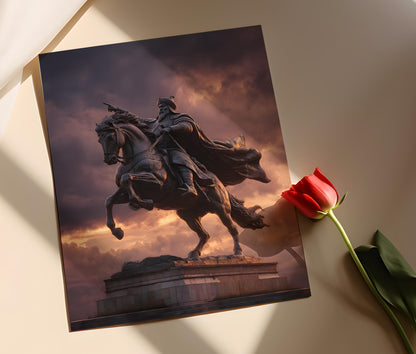 Affiche Genghis Khan – Poster Guerrier Mongole à Cheval, Décor Équestre