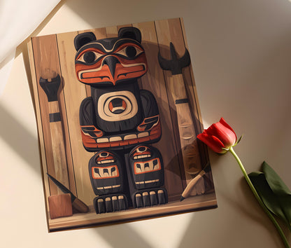 Affiche Totem Haida – Poster Art Traditionnel avec Ours et Aigle