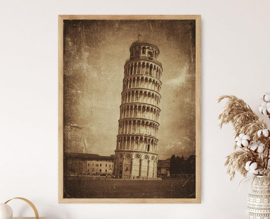 Affiche Voyage en Italie – Poster Photo Vintage Tour de Pise Noir et Blanc