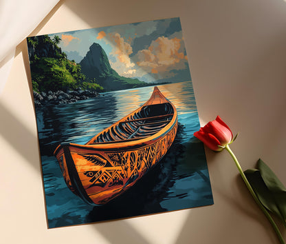 Affiche Canoë Samoan – Poster Art Nautique Décor Île Tropicale