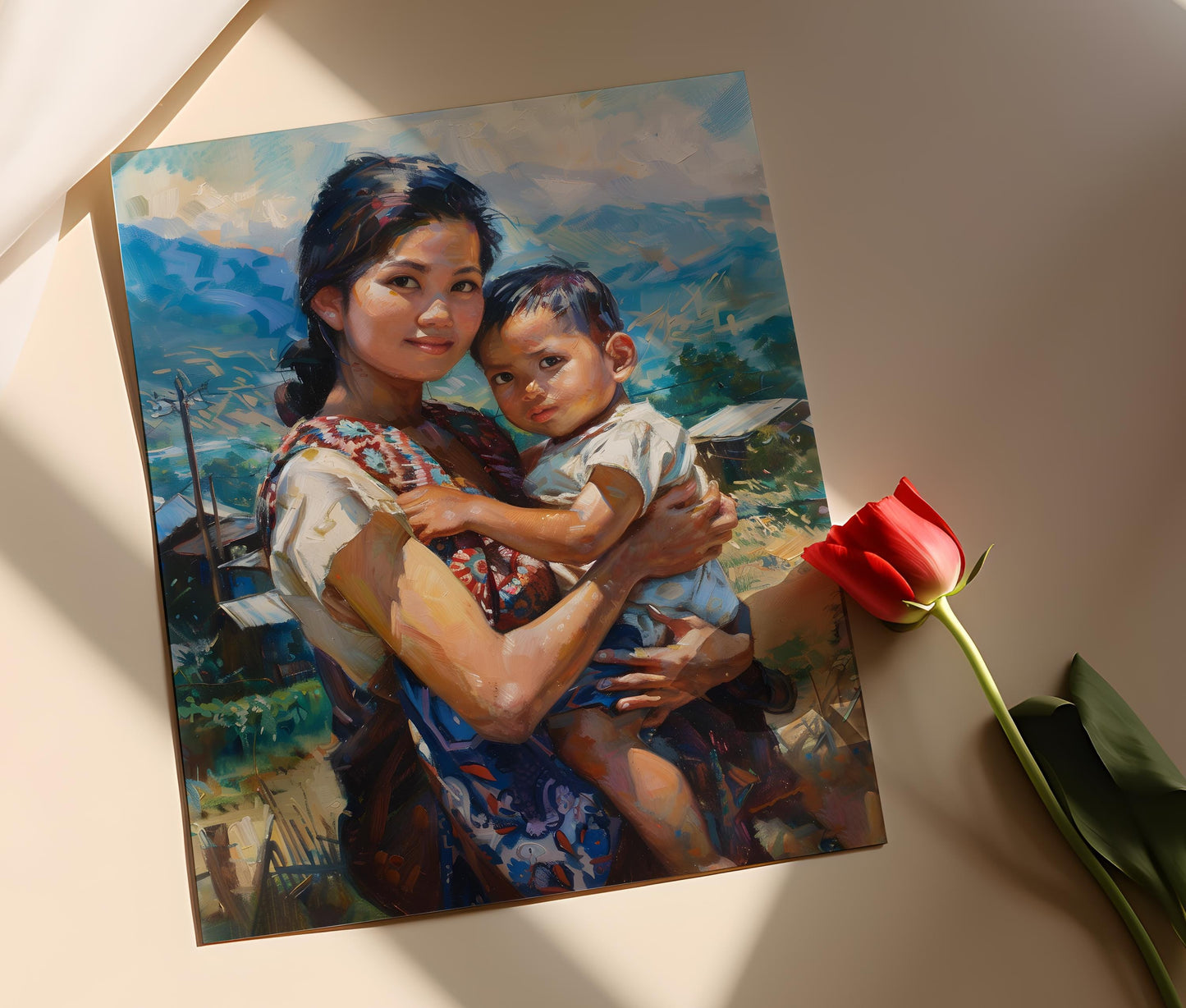 Affiche Mère et Fille Filipine – Art Traditionnel des Philippines