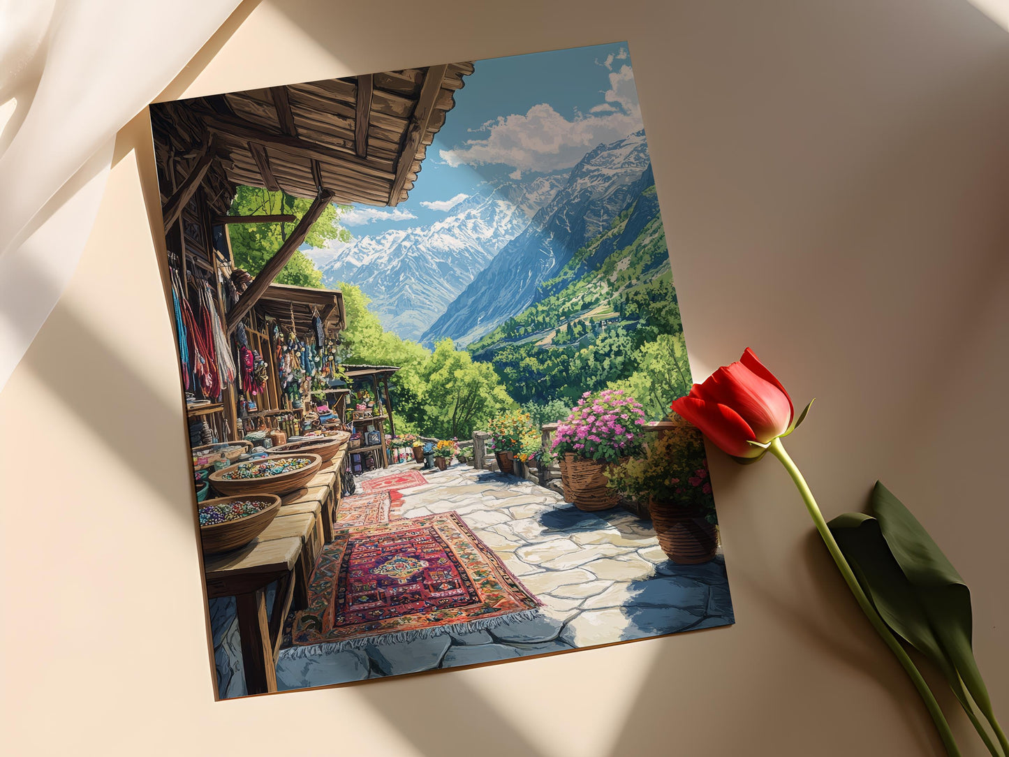 Affiche Souvenir Hunza – Poster Décor Bijoux et Châles en Laine