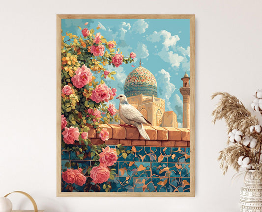 Affiche Mourabieh – Poster Scène d'oiseau dans un jardin iranien