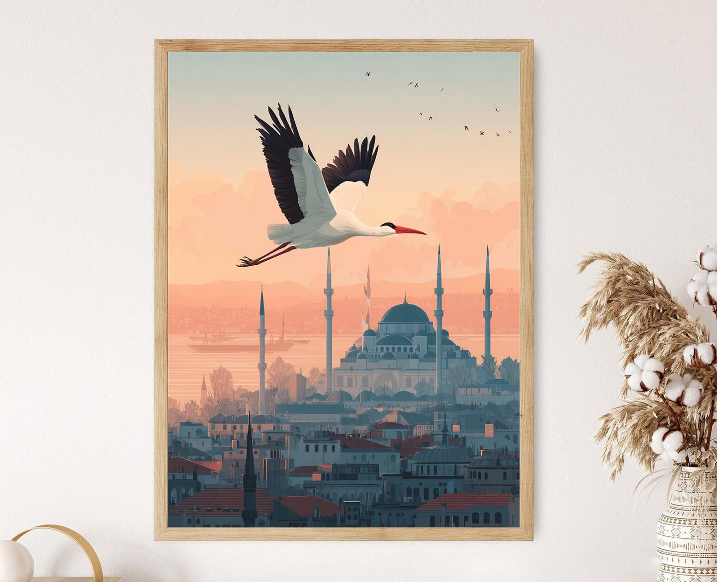 Affiche Cigogne d'Istanbul – Poster Art Vecteur Soirée Mosquée