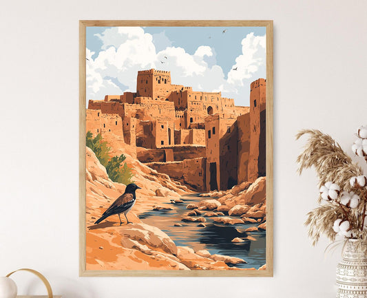 Affiche Lark du Désert de Kerman – Poster Oiseau en Adobe Iraniens