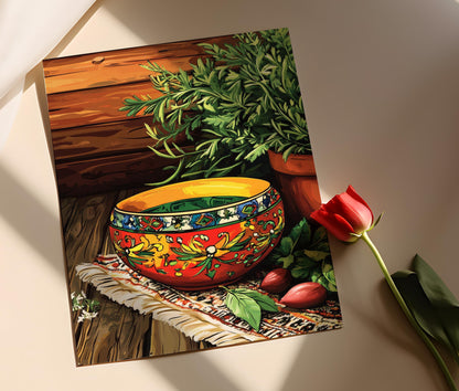 Affiche Bol en Céramique Bulgare – Poster Art Traditions de Cuisine