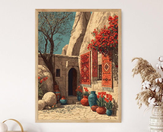 Affiche Kilim en Cappadoce – Poster Art Textile Turc, Scène Artisanale