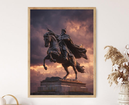 Affiche Genghis Khan – Poster Guerrier Mongole à Cheval, Décor Équestre