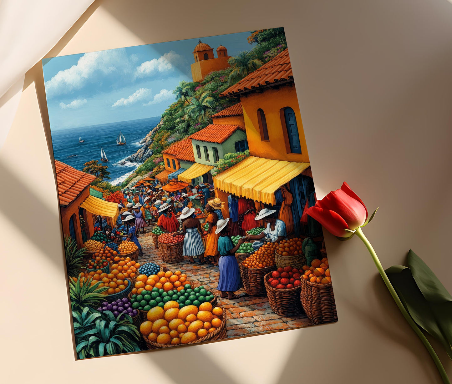 Affiche Marché du Zimbabwe – Poster Art de Mur Coloré de Fruits Africains