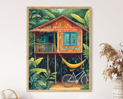 Affiche Maison Guyanaise – Art Imprimé de Scène Traditionnelle en Vectoriel