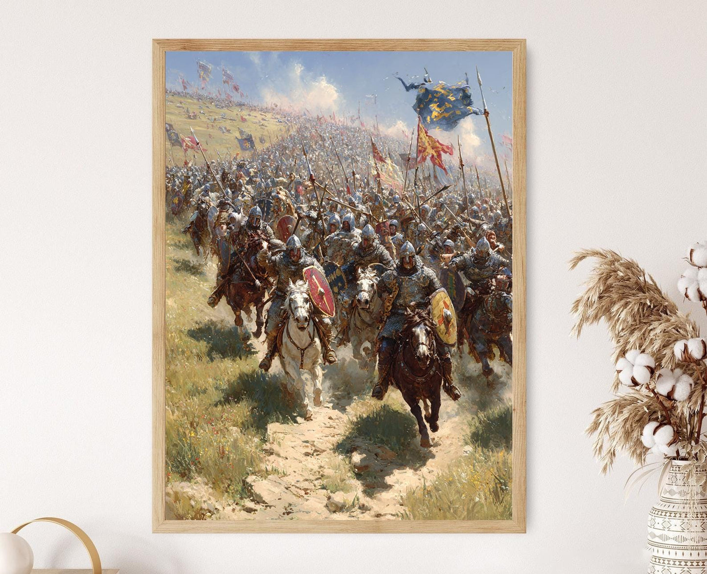 Affiche bataille de Hastings – Poster cavalerie normande vs mur de boucliers saxons