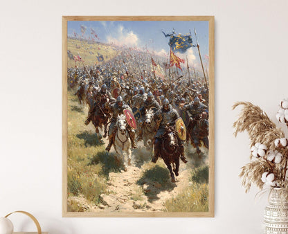 Affiche bataille de Hastings – Poster cavalerie normande vs mur de boucliers saxons