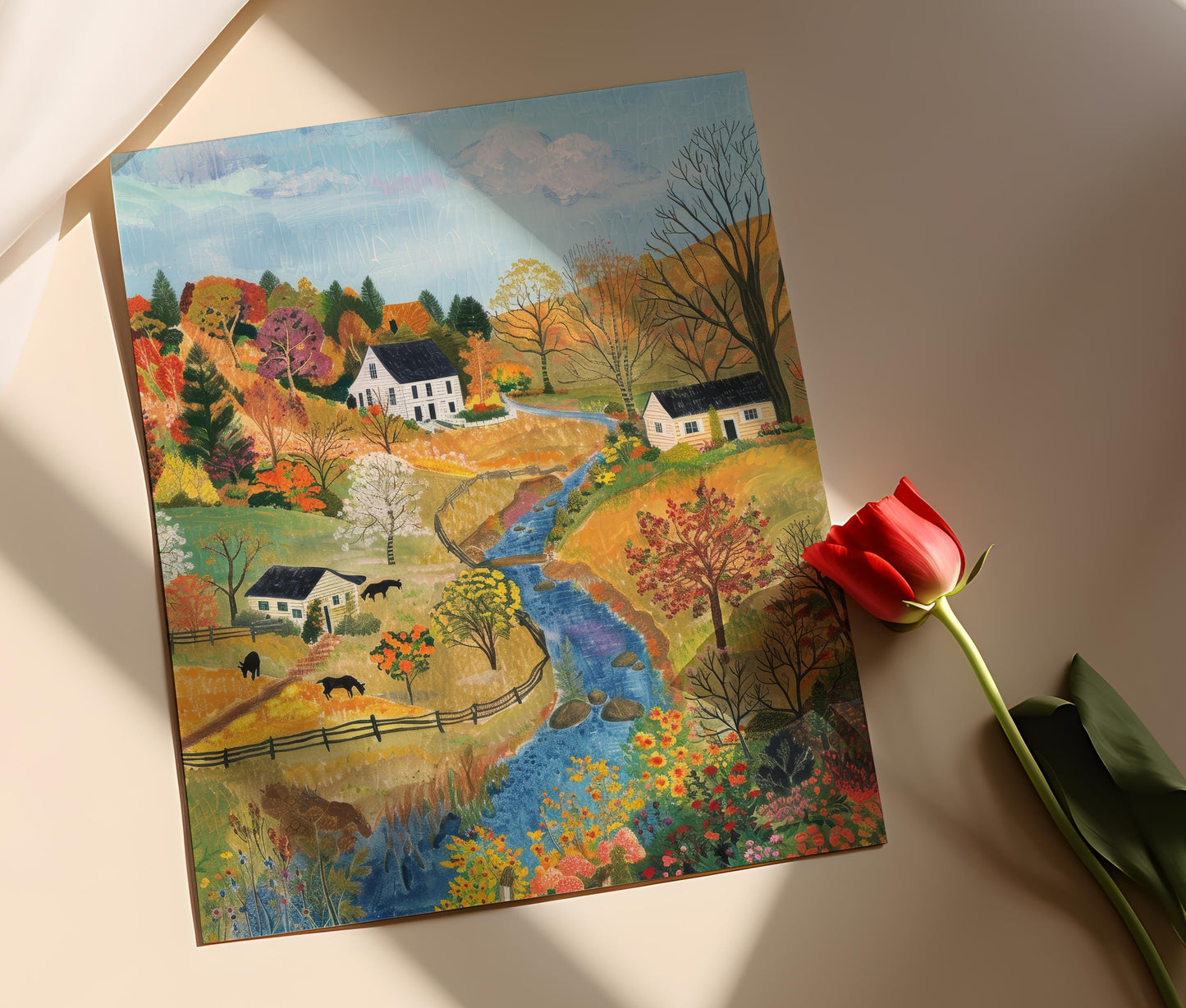 Affiche Paysage Rural Charmant – Art Inspiré de Grandma Moses