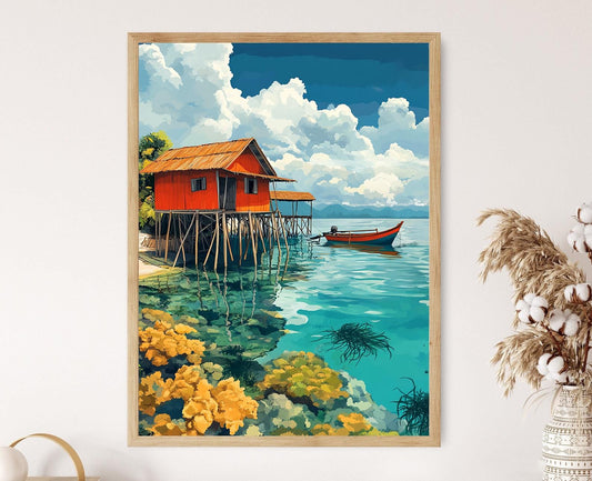 Affiche Maison sur Pilotis Bajau – Poster Art de Nomade Maritime des Philippines