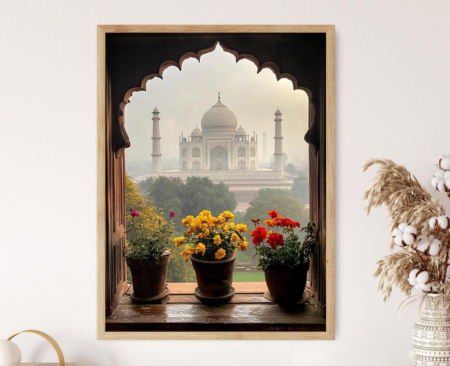 Affiche Taj Mahal Floral – Poster Art à travers une fenêtre