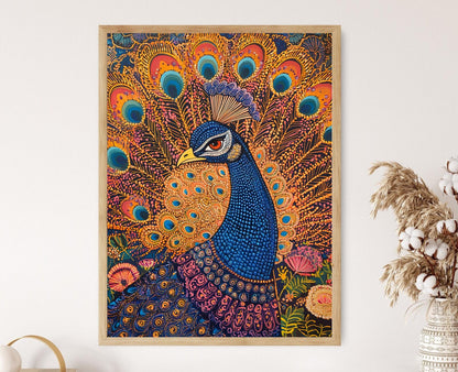 Affiche Paon Mithila – Poster Art Coloré Indien Ethnique