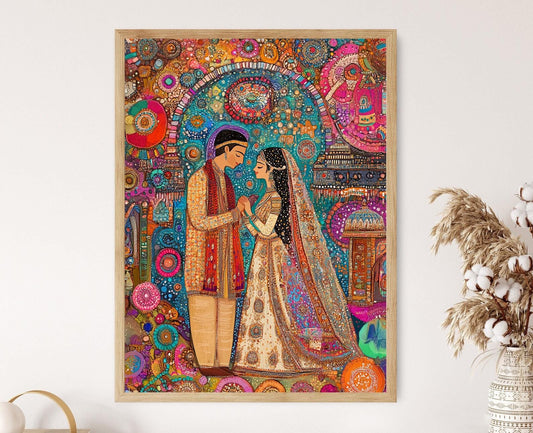 Affiche de Mariage Mithila – Impression Artiste de la Cérémonie Folklorique