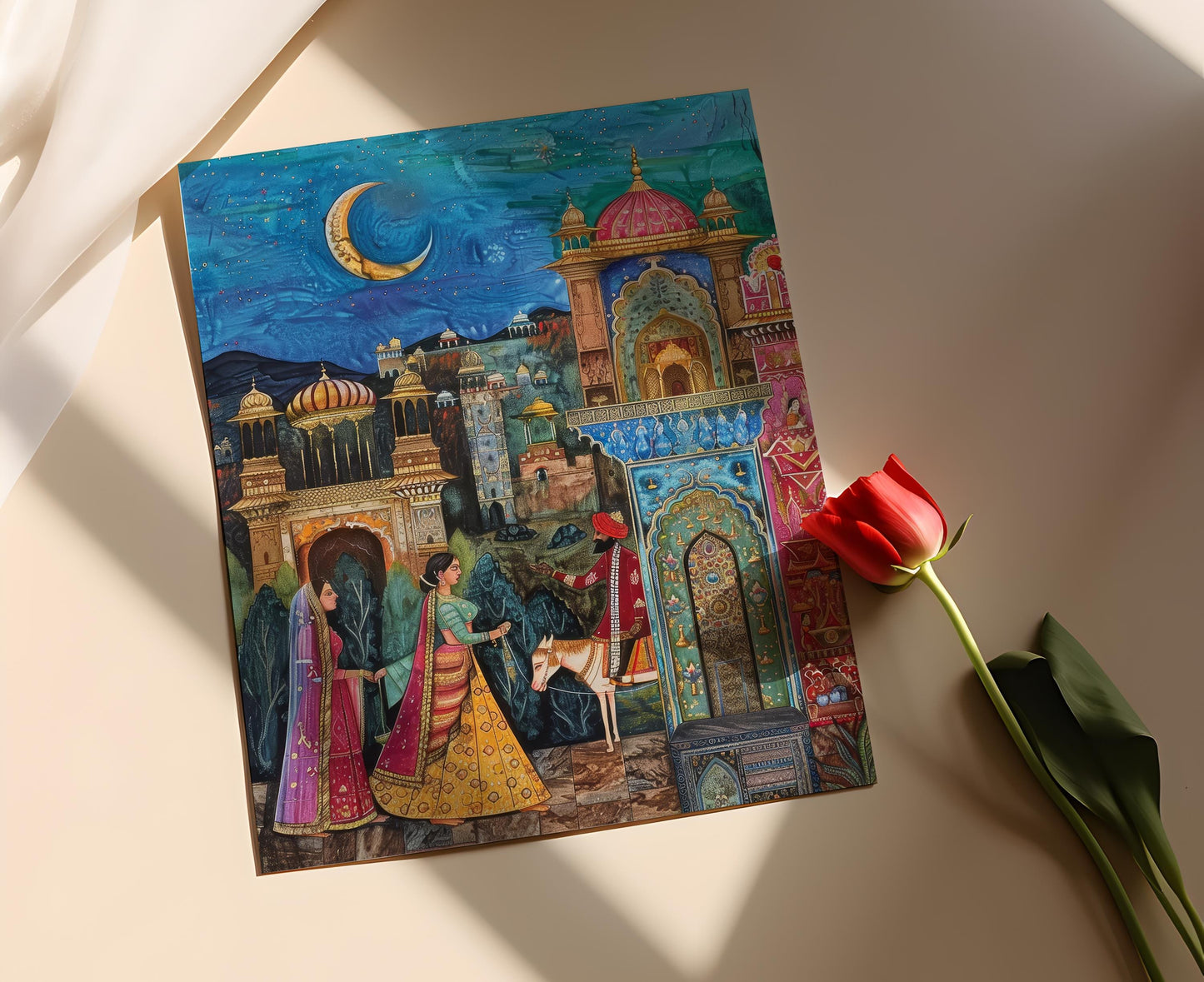 Affiche Indienne Rajasthani – Impression Peinte, Décor Éclatant pour Mur