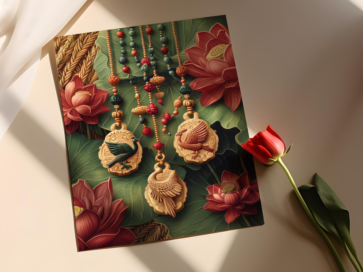 Affiche Pendentif en Os de Yak Népalaise – Illustration Art Folk