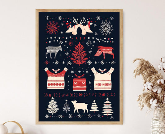 Affiche Renne Nordique – Poster Art Déco Scandinave Cozy