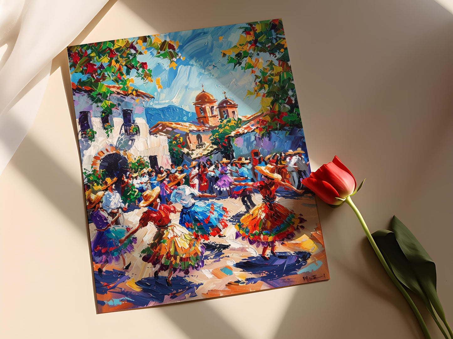 Affiche Danse San Miguel – Impression artisanale salvadorienne colorée