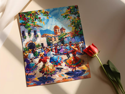 Affiche Danse San Miguel – Impression artisanale salvadorienne colorée