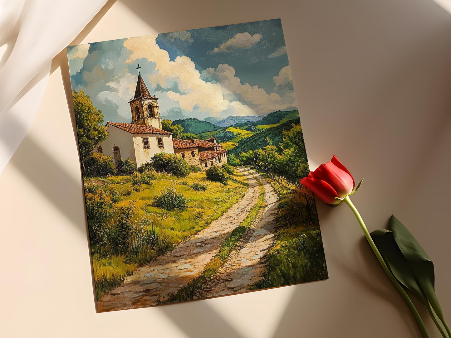 Affiche Chemin de Santiago – Poster Art Print de Pèlerinage Historique