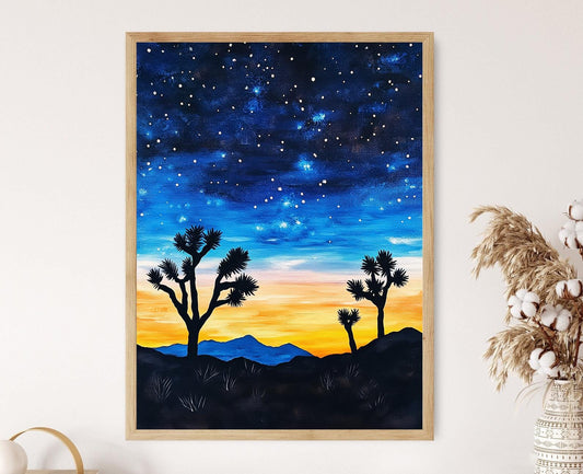 Affiche Désert Californien – Poster avec Joshua Trees et Ciel Étoilé