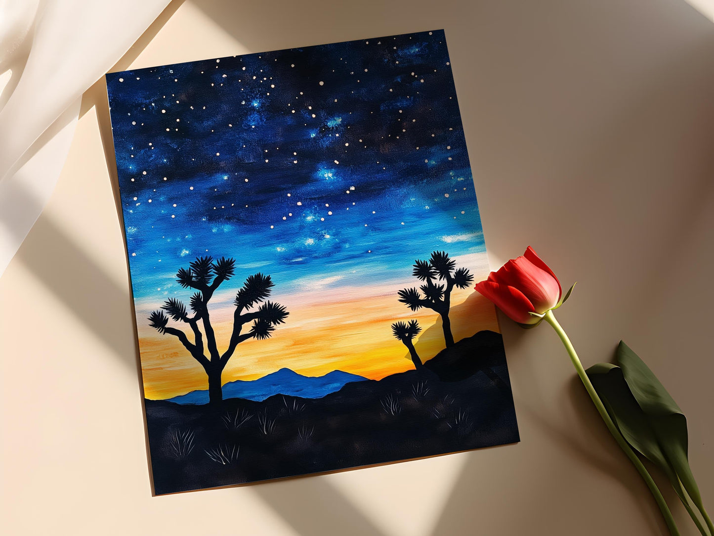 Affiche Désert Californien – Poster avec Joshua Trees et Ciel Étoilé