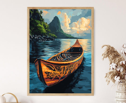 Affiche Canoë Samoan – Poster Art Nautique Décor Île Tropicale