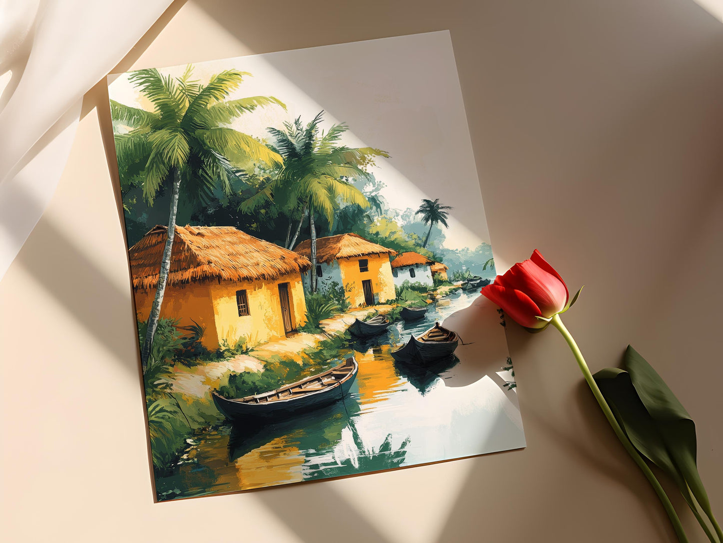 Affiche Scène de Village Kerala – Poster Paysage Tropical Indien