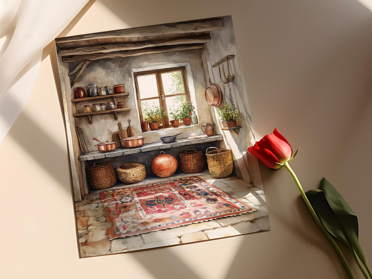 Affiche Cuisine Persane – Poster Art avec Ustensiles en Cuivre et Décor Rustique