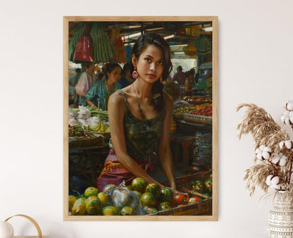 Affiche Fille du Marché Philippin – Tableau Art Traditionnel Filipino