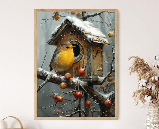 Affiche Oiseaux d'Hiver – Tableau Rustique et Chaleureux