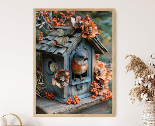 Affiche Nichoir d'Automne – Poster Art Rustique pour Décor d'Automne