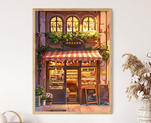 Affiche de Gelato Pittoresque – Décor Coloré de Parloir à Glaces