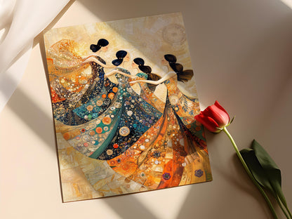 Affiche Danse Klimt – Poster Femmes en Robes Dorées et Fleurs