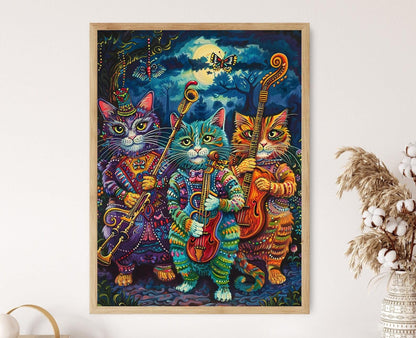 Affiche Chats Colorés Jouant d'Instruments – Art Inspiré de Louis Wain