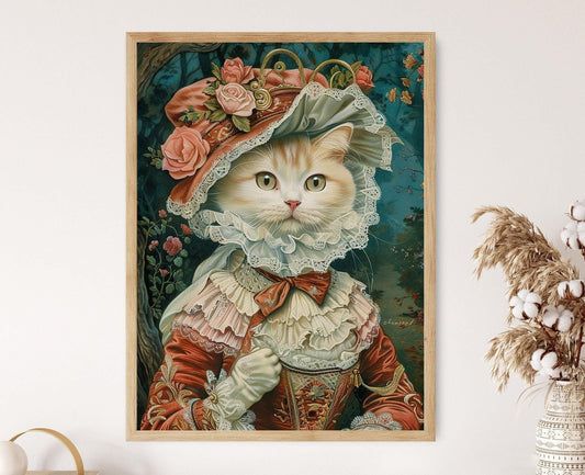 Affiche Chat Charmant en Robe Victorienne – Art Vintage de Louis Wain