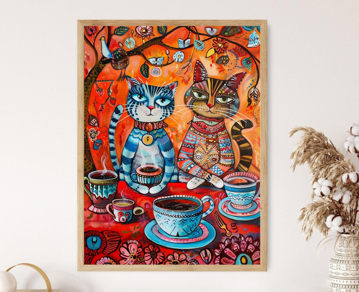 Affiche Chats Loufoques au Thé – Peinture Inspirée de Louis Wain