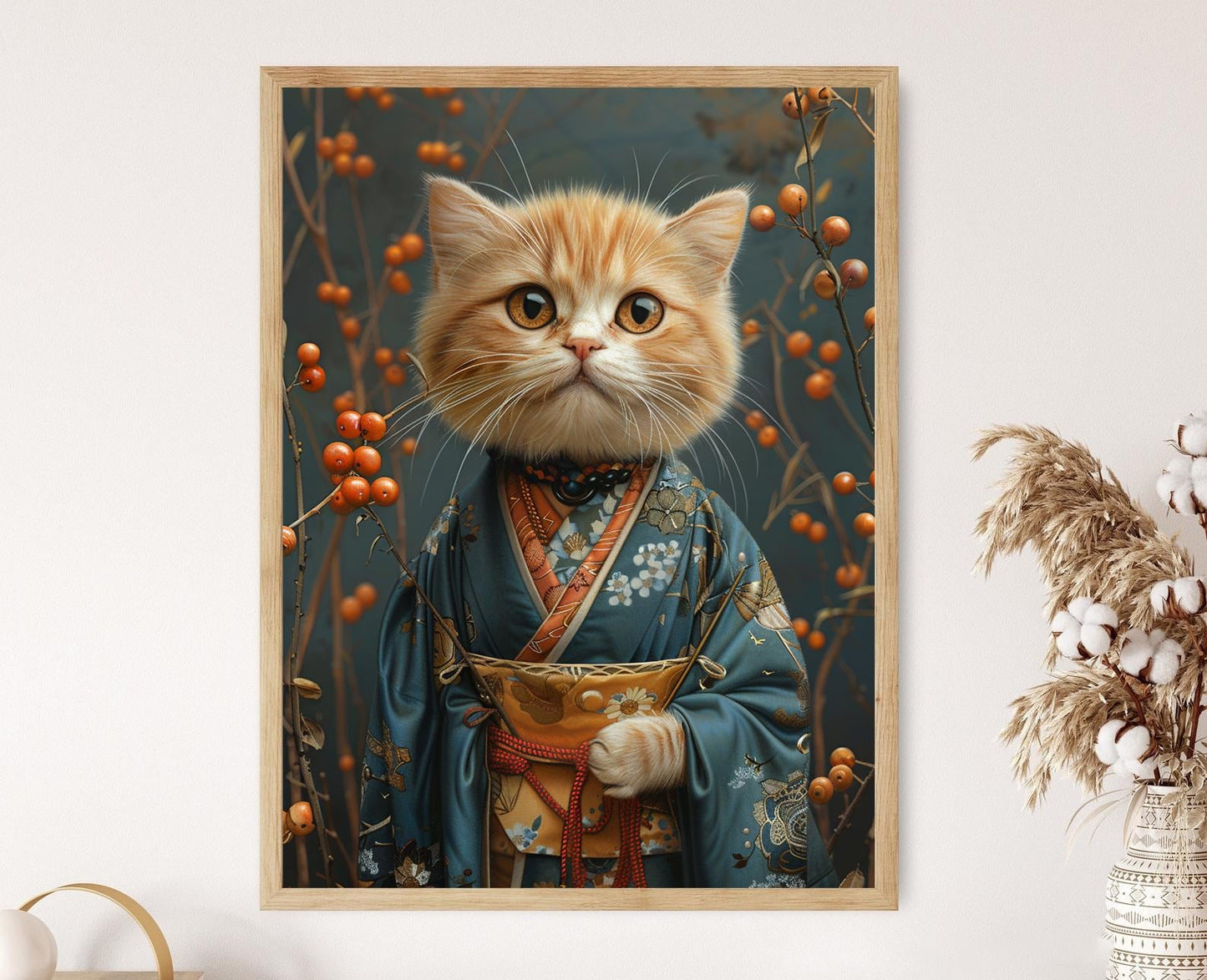 Affiche Chat Japonais Charmant en Kimono – Peinture Culturelle Unique