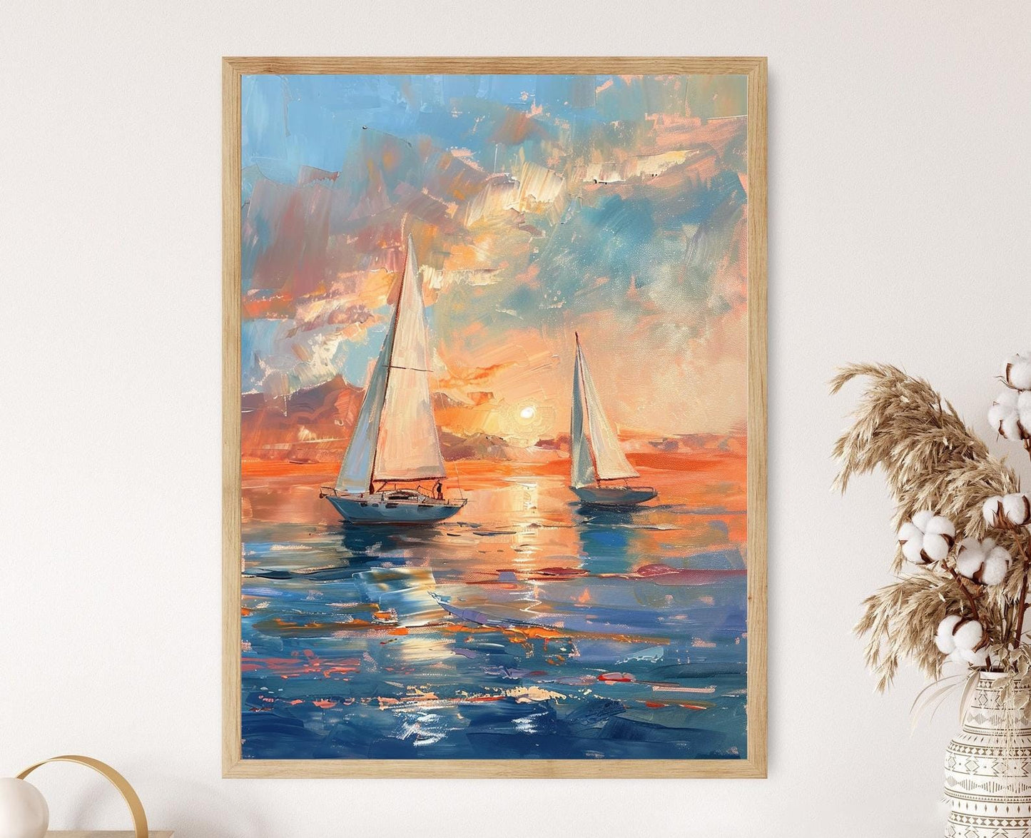 Affiche Voiliers au Coucher de Soleil – Poster Peinture Marine Inspirée de Winslow Homer