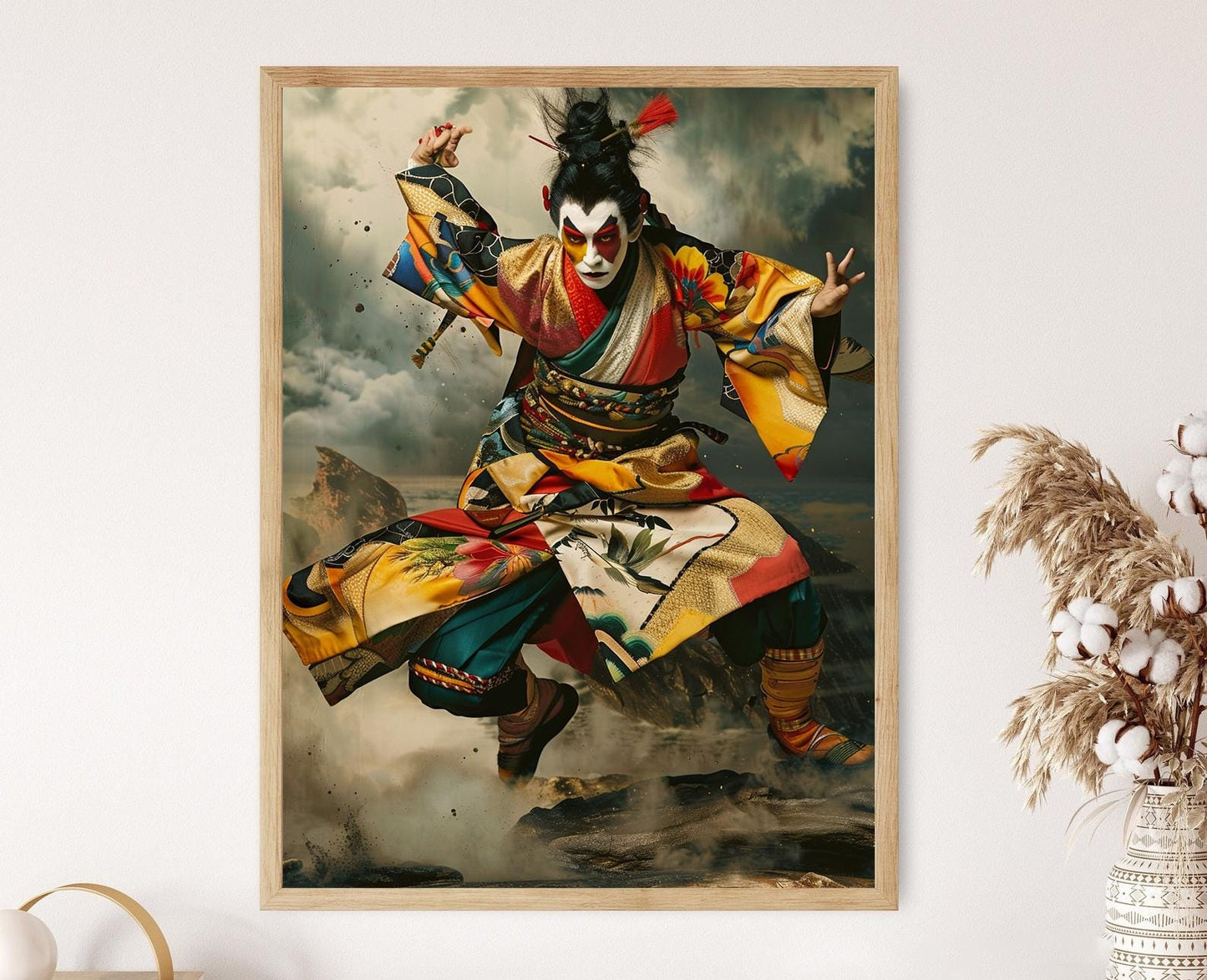 Affiche Art Kabuki Peinte à la Main – Scène de Théâtre Japonais