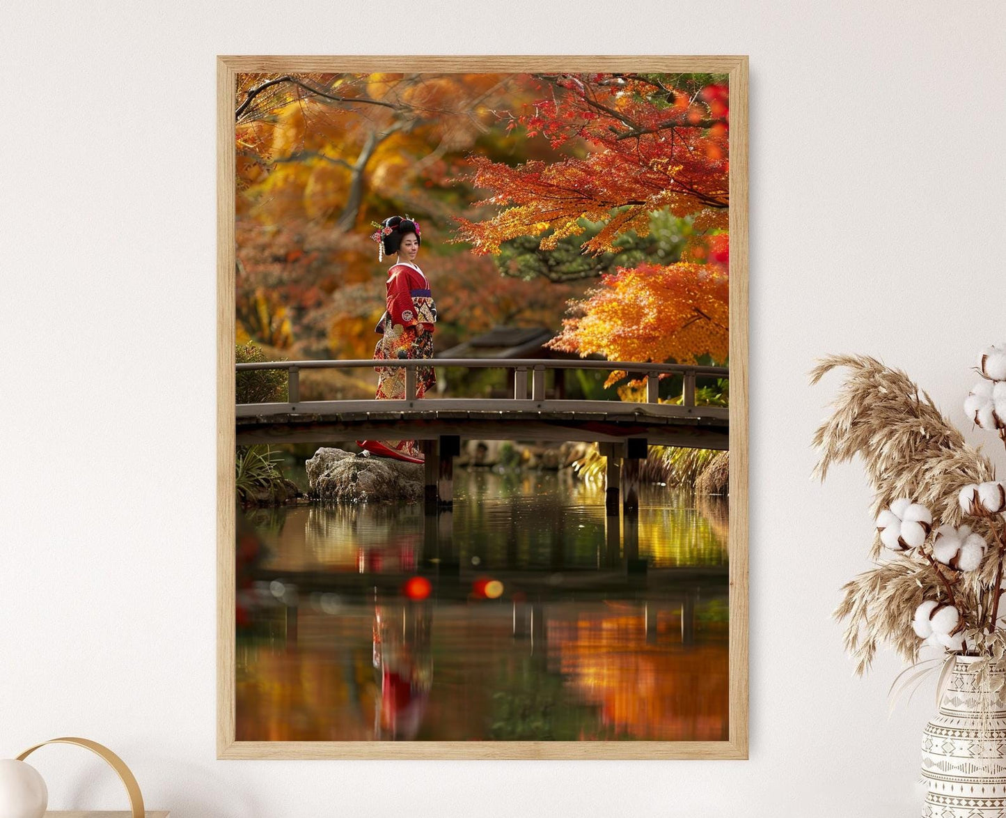 Affiche Geisha dans un Jardin Japonais – Tableau Aquarelle Élégant