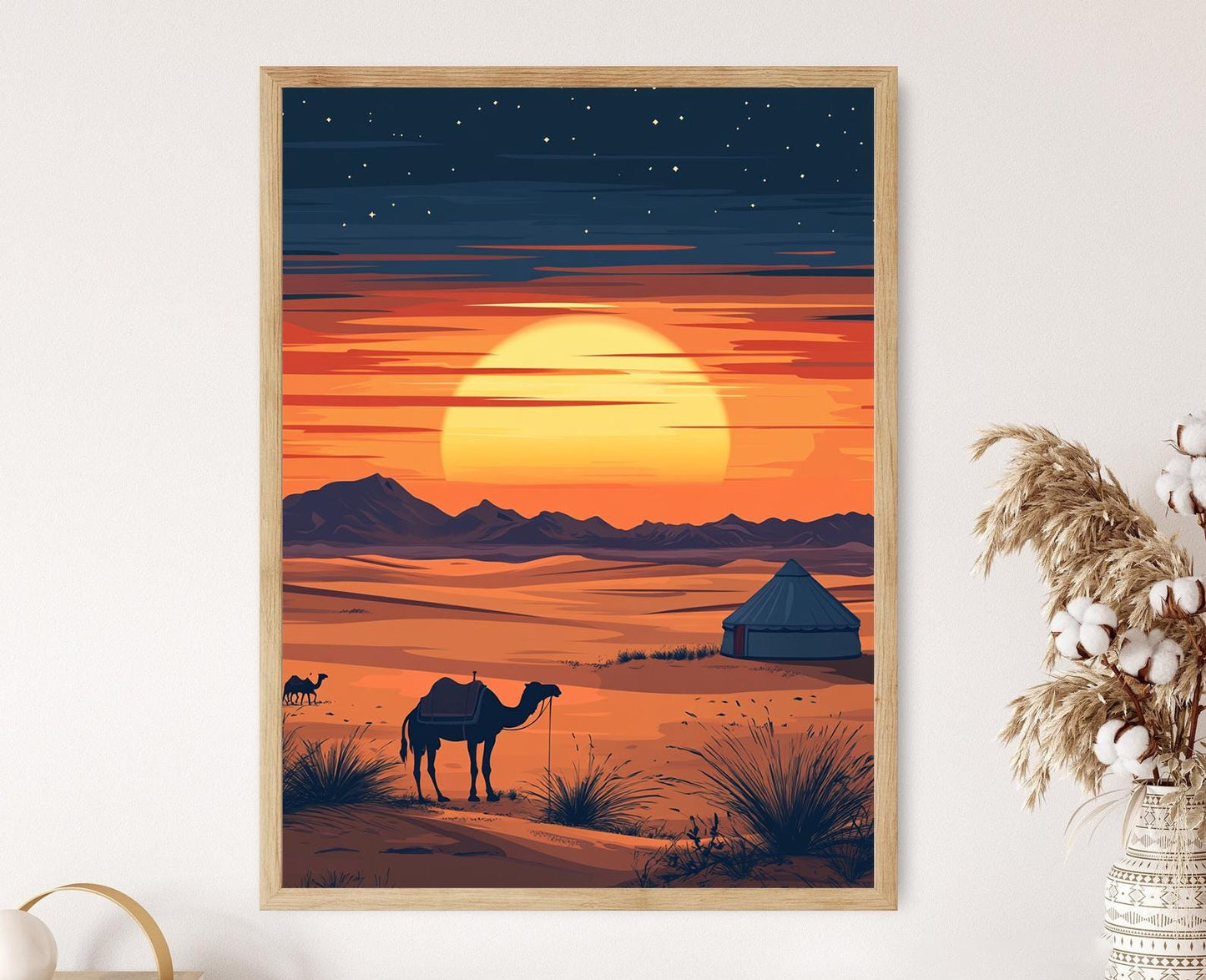 Affiche Désert de Gobi – Poster Yurt Isolé sous un Ciel Étoilé